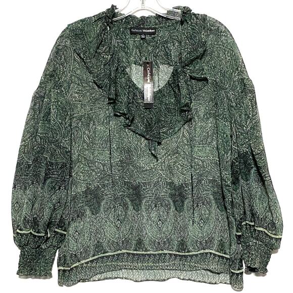 Catherine Malandrino Tops - Catherine Malandrino Sheer Ruffle Blouse Top S Goblincore Boho Forest Fairy NWT